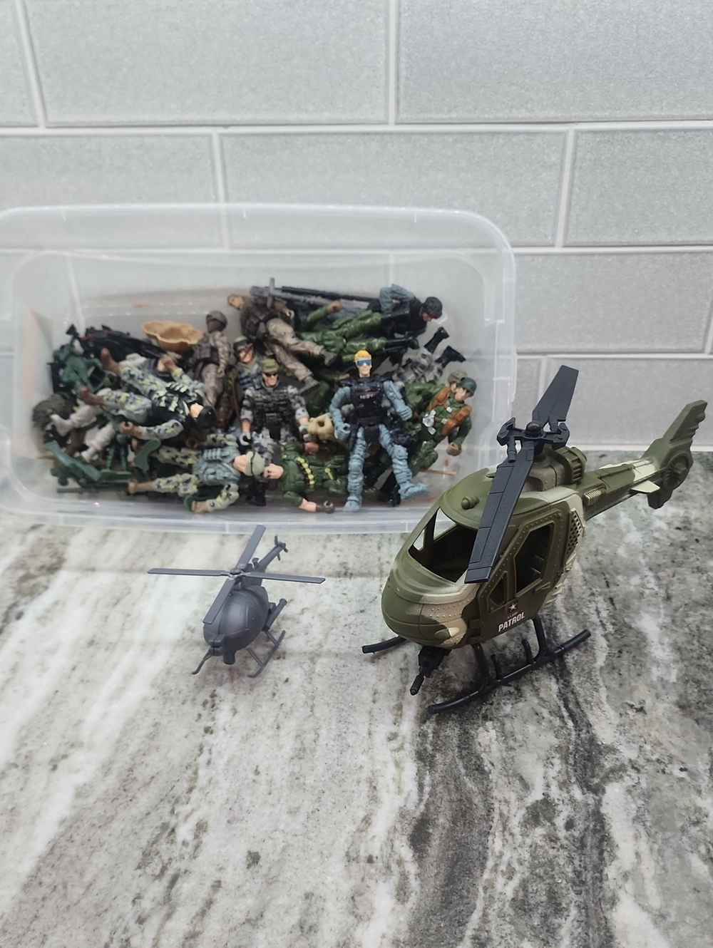 Army Action Figure Lot with 2 Helicopters & 10+ Soldiers
